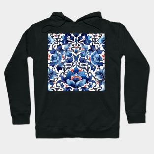 Blue Ottoman Pattern on White Hoodie